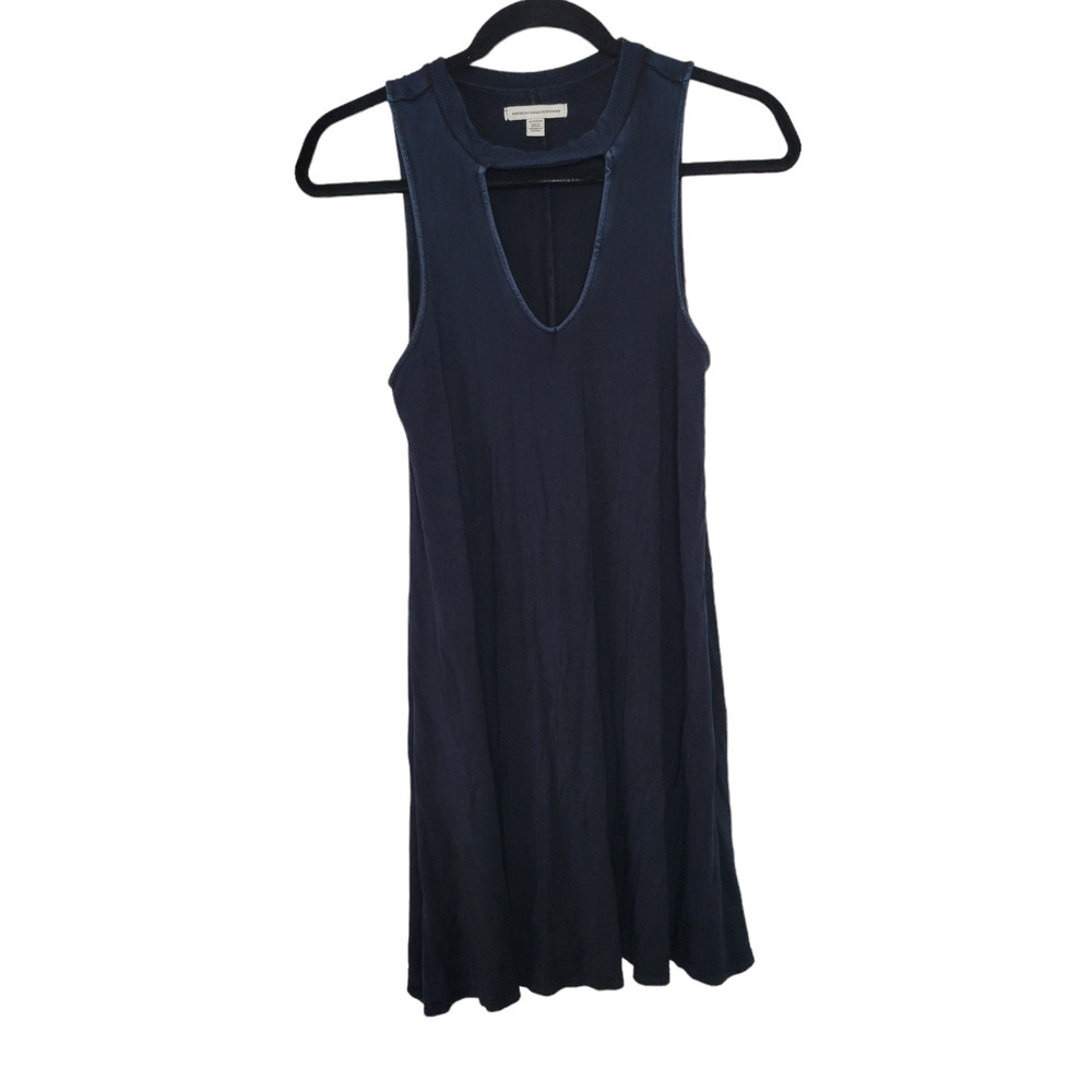 American Eagle Sleeveless Keyhole Weathered Navy Flow Tunic Dress Women Sz Small - Picture 9 of 9